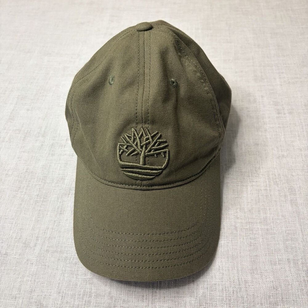 Timberland Men's Olive Green Canvas Tree Logo Snapback Hat Outdoor  O/S EUC